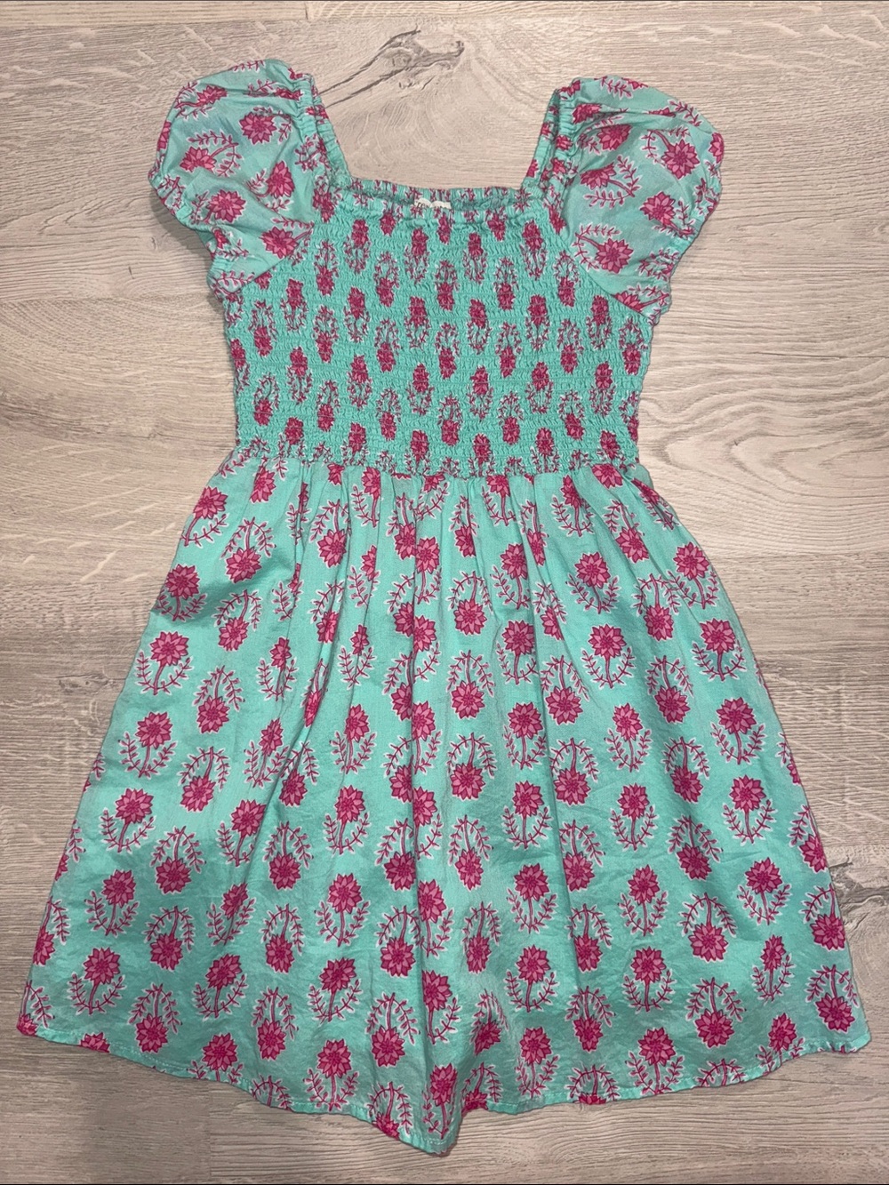 Crewcuts Aqua Dress with Pink Floral Print